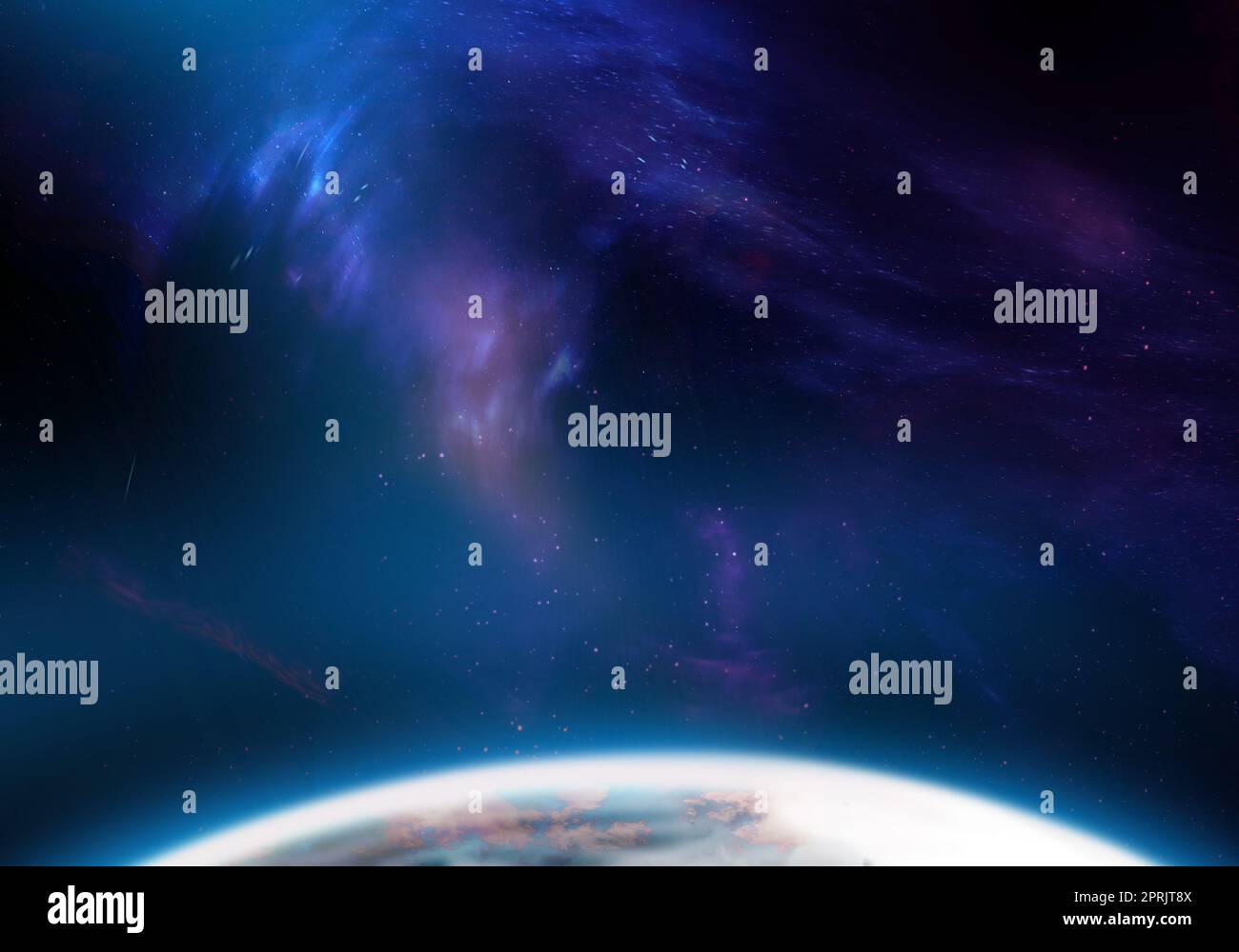 L'art numérique céleste, la planète à l'avant -étoiles et galaxies en arrière-plan de l'espace extra-atmosphérique montrant la beauté de l'exploration spatiale. Banque D'Images
