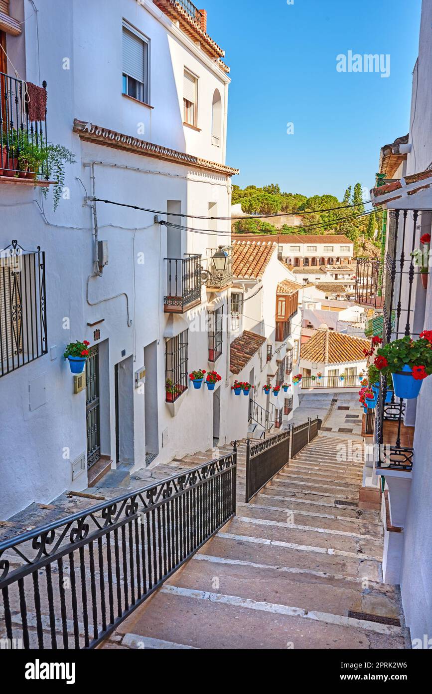 Mijas - la vieille ville d'Andalousie, Espagne. La belle ville de montagne de Mijas, Andalousie, Espagne. Banque D'Images