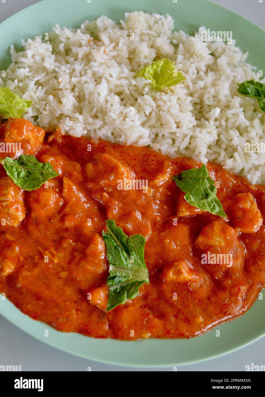 Un curry de poulet doux avec du riz Banque D'Images