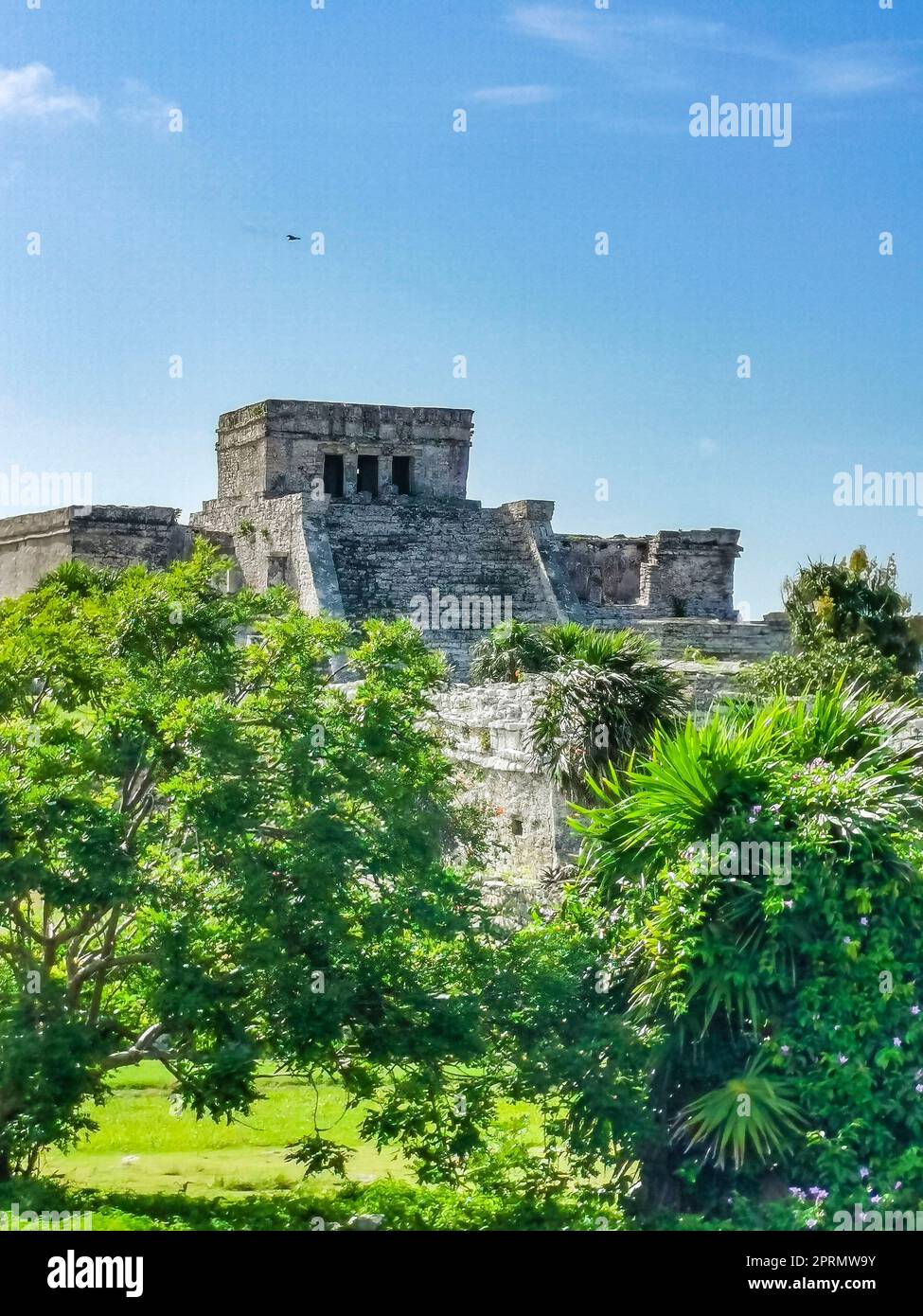 Ruines antiques de Tulum site maya temple pyramides artefacts paysage marin Mexique. Banque D'Images