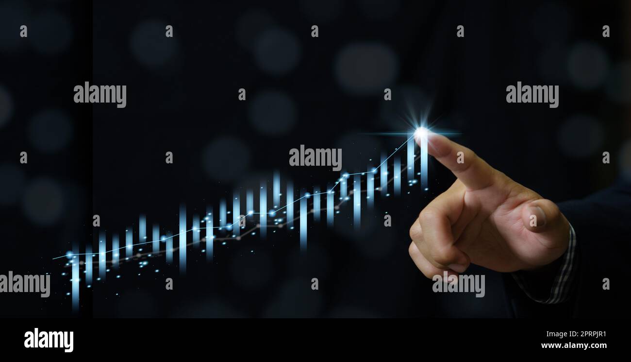 La croissance économique des hommes d'affaires représente la stratégie des données financières. Investissement boursier marketing numérique. Banque D'Images