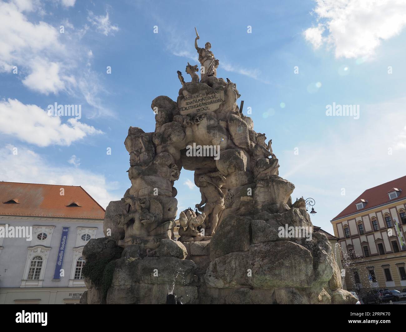 Fontaine de Parnas sur la place Zelny trh à Brno Banque D'Images