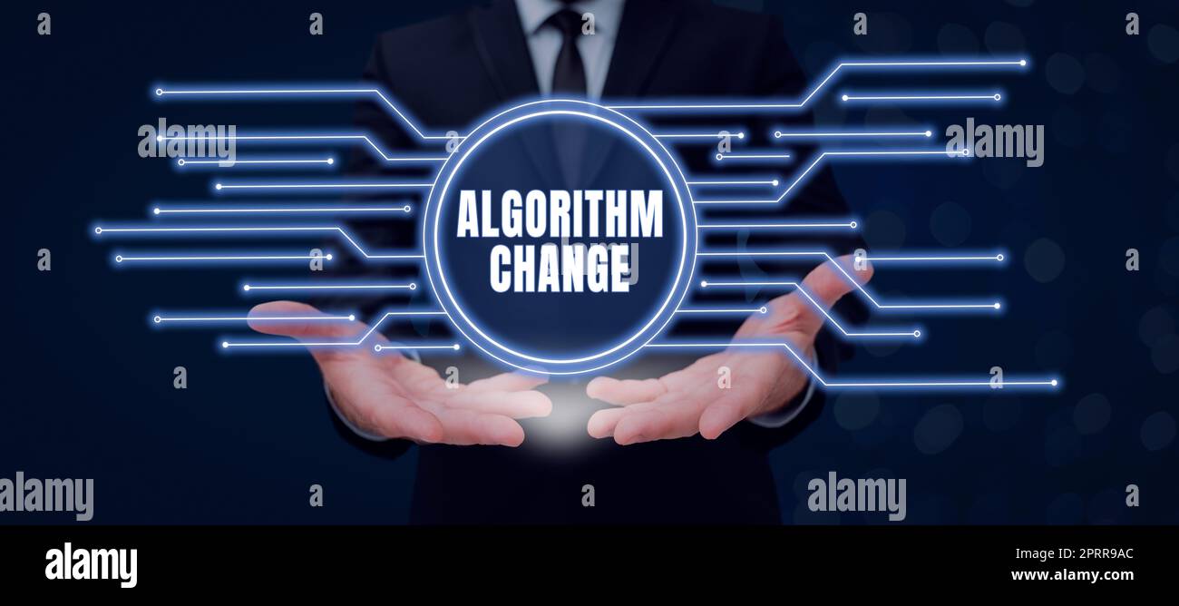 Affichage conceptuel algorithme changement, approche d'entreprise gestion de l'investissement des actifs d'une personne ou d'un homme d'affaires tenant le design futuriste plus Banque D'Images