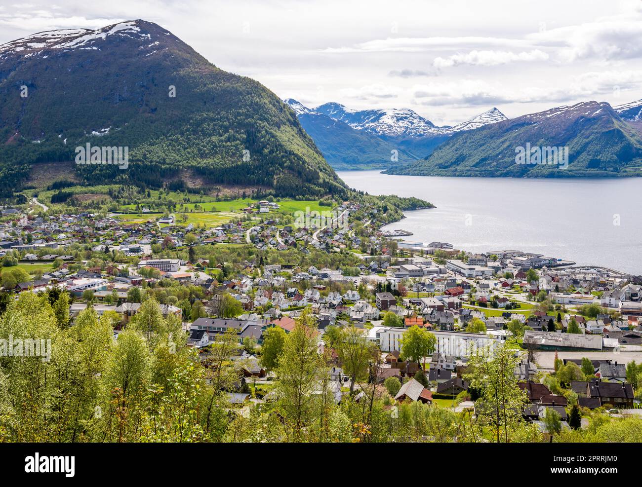 Belle vue aérienne de Volda, Norvège Banque D'Images