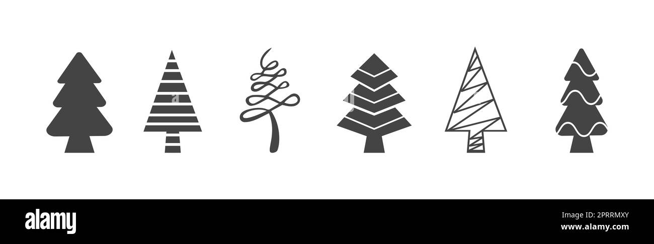 Kit 6 pièces Arbres de noël verts abstraits sur fond blanc - Vector Banque D'Images
