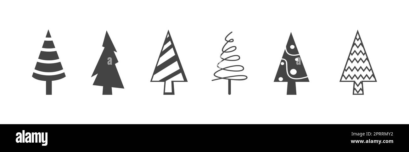 Kit 6 pièces Arbres de noël verts abstraits sur fond blanc - Vector Banque D'Images