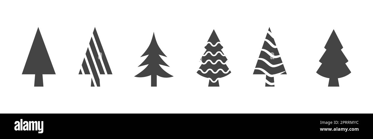 Kit 6 pièces Arbres de noël verts abstraits sur fond blanc - Vector Banque D'Images