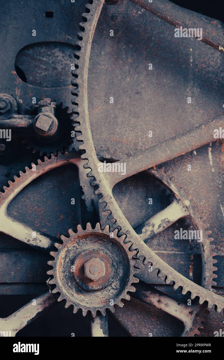 Gros pignons rouillés de l'ancien mécanisme Banque D'Images