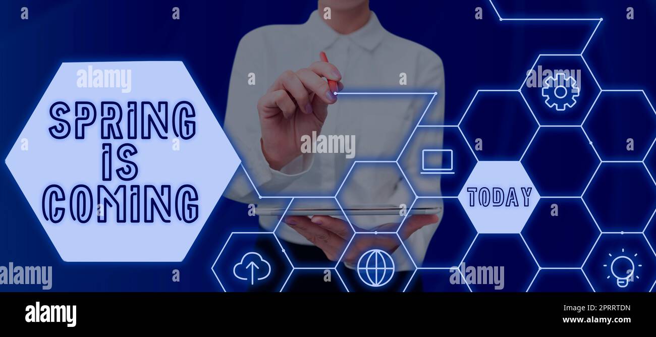 Présentation conceptuelle commencez dès aujourd'hui. Mot pour après la saison d'hiver approche profiter de la nature fleurs soleil Banque D'Images