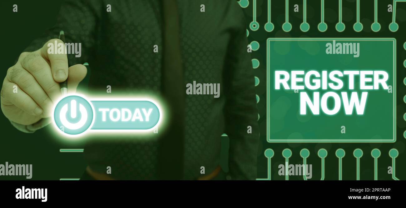 Légende du texte Présentation Inscrivez-vous dès maintenant. Mot pour Nom dans une liste officielle Enlist pour être membre Inscription Banque D'Images