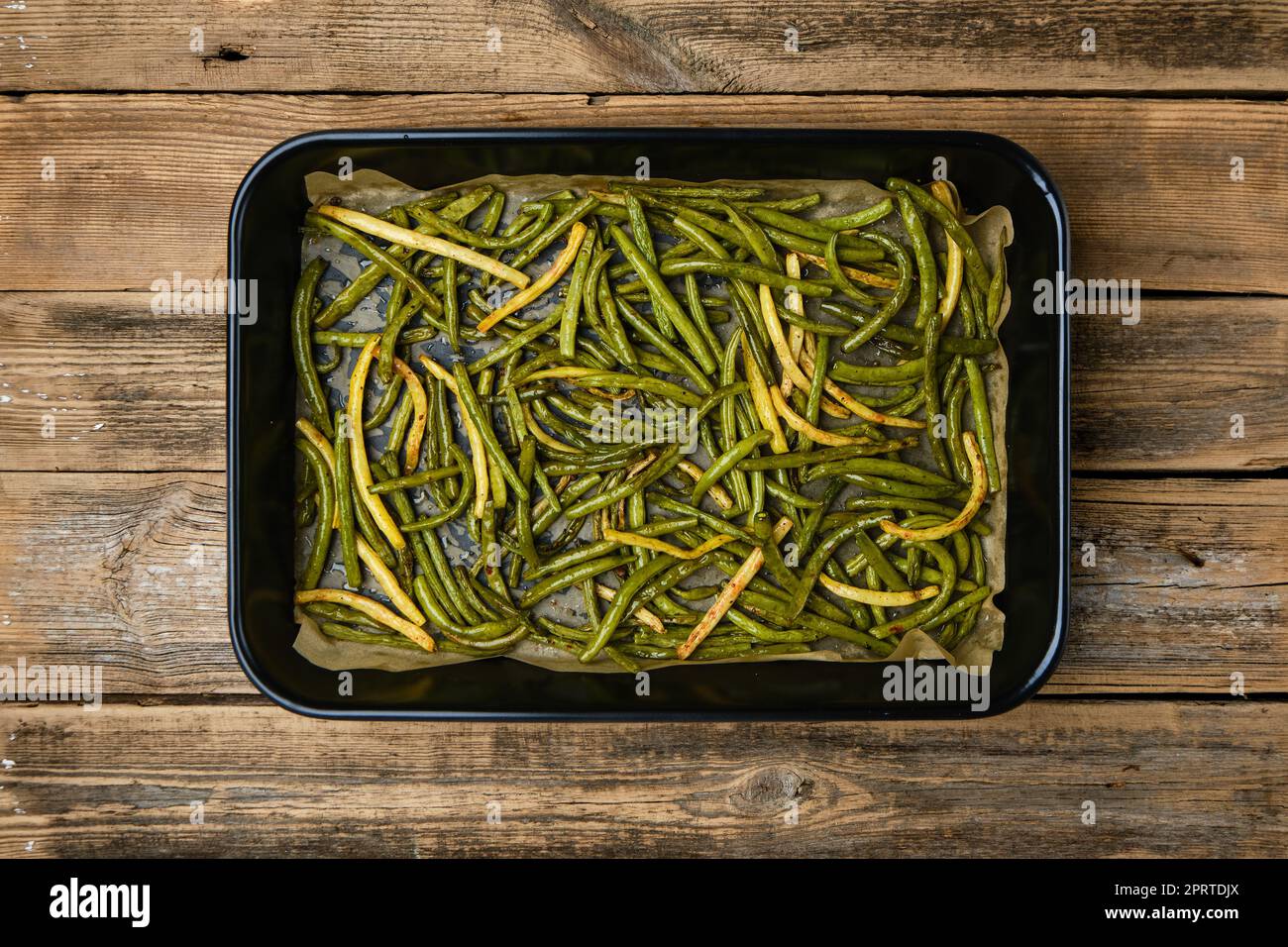 Haricots verts cuits au four Banque D'Images