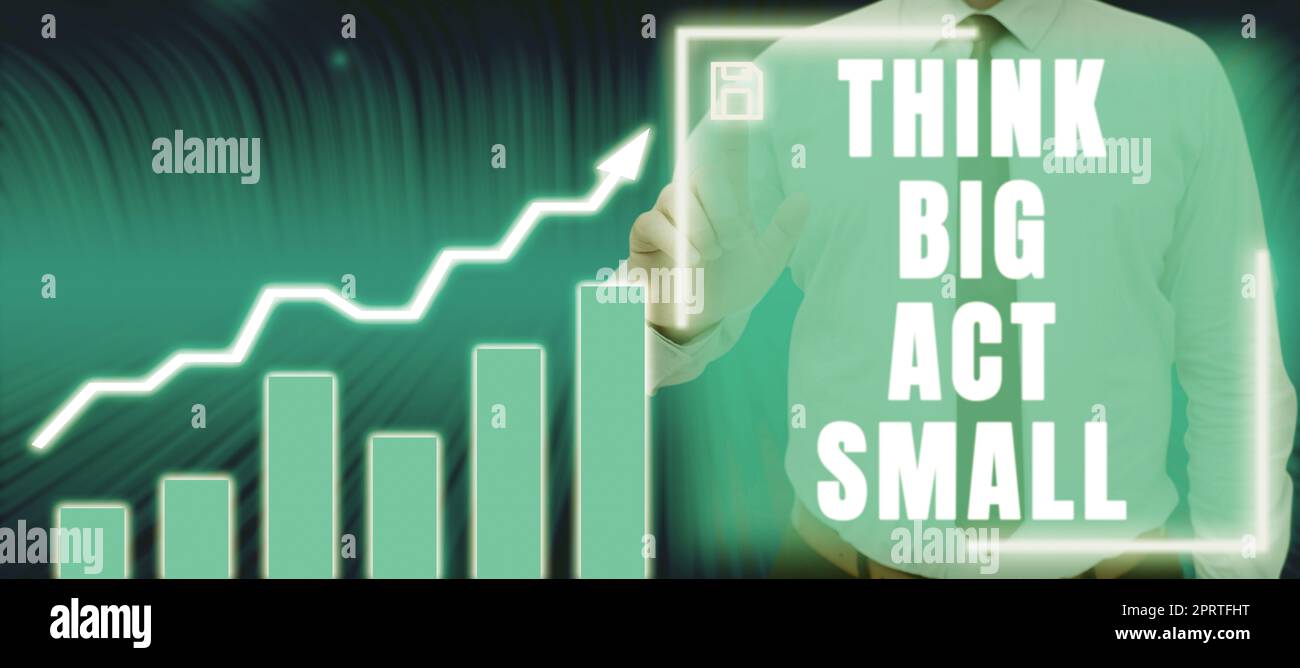 Écriture affichage de texte Think Big Act Small. Concept d'entreprise les grands objectifs ambitieux ne prennent que quelques pas un à la fois Banque D'Images