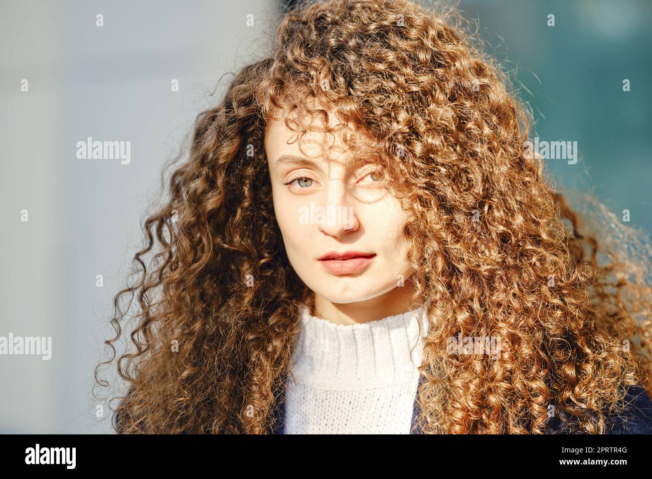 Portrait ensoleillé d'une femme aux cheveux bruns Banque D'Images