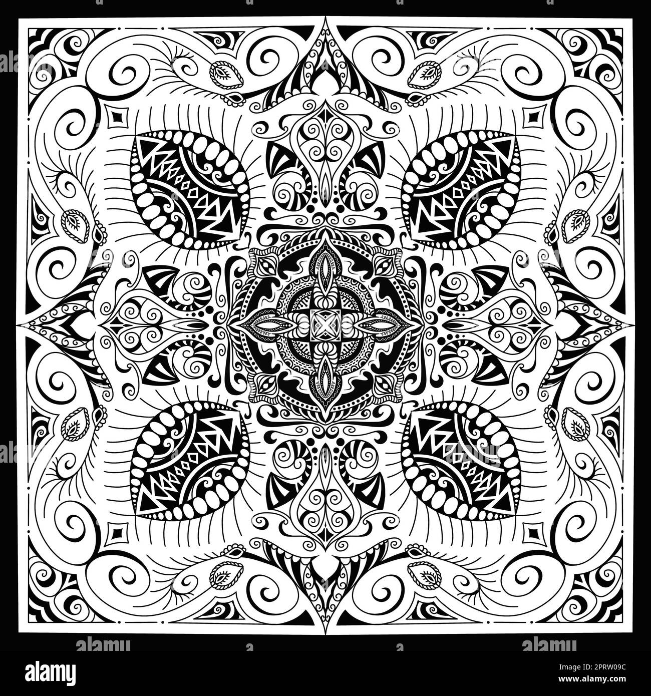 Motif géométrique noir et blanc. Motif ethnique. Motif tribal symétrique. Banque D'Images