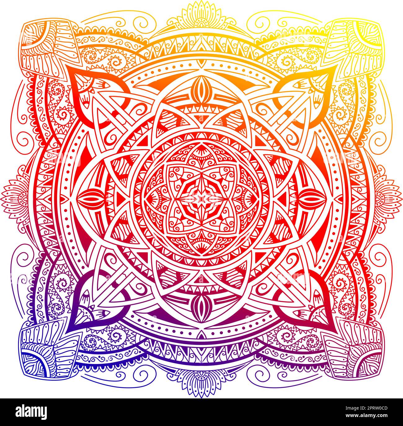 Motif de gradient Mandala pour Tattoo et Henna. Arrière-plan ethnique coloré. Design ornemental arc-en-ciel. Banque D'Images