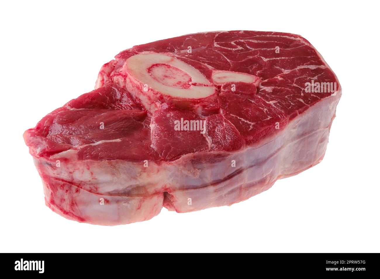 Coupe croisée de tige de bœuf brute, ossobuco isolé sur blanc Banque D'Images