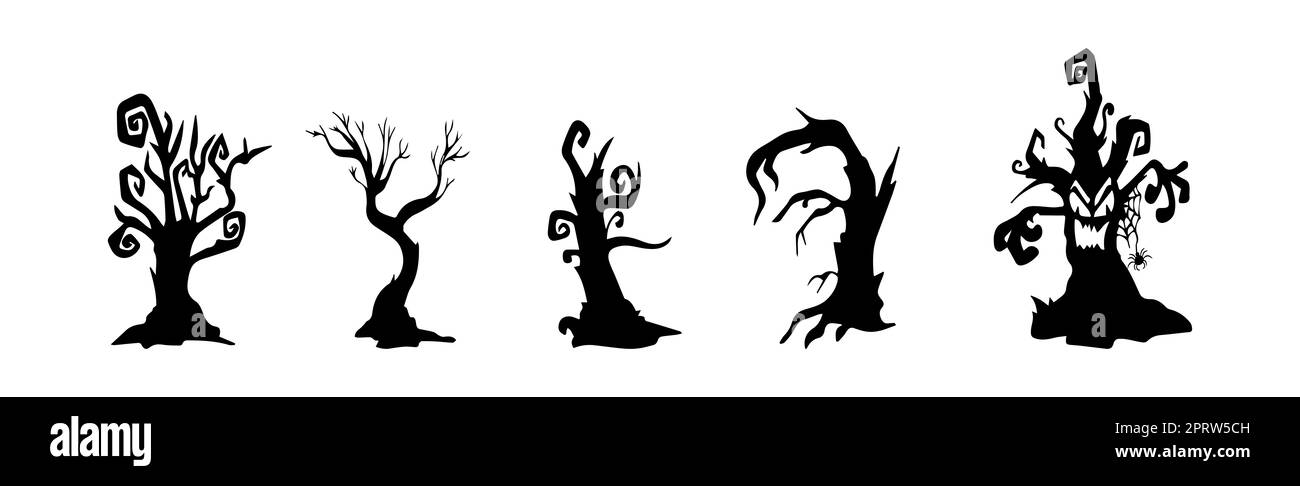 Collection de 5 arbres d'halloween sombres sur fond blanc - illustration vectorielle Banque D'Images