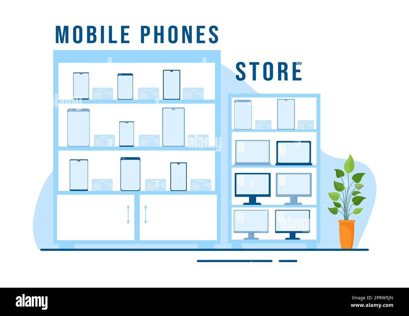 Modèle de magasin de téléphone portable dessin main dessin animé dessin animé dessin animé Illustration plate avec des modèles de téléphones, des tablettes, des gadgets de vente au détail, d'autres appareils et accessoires Banque D'Images
