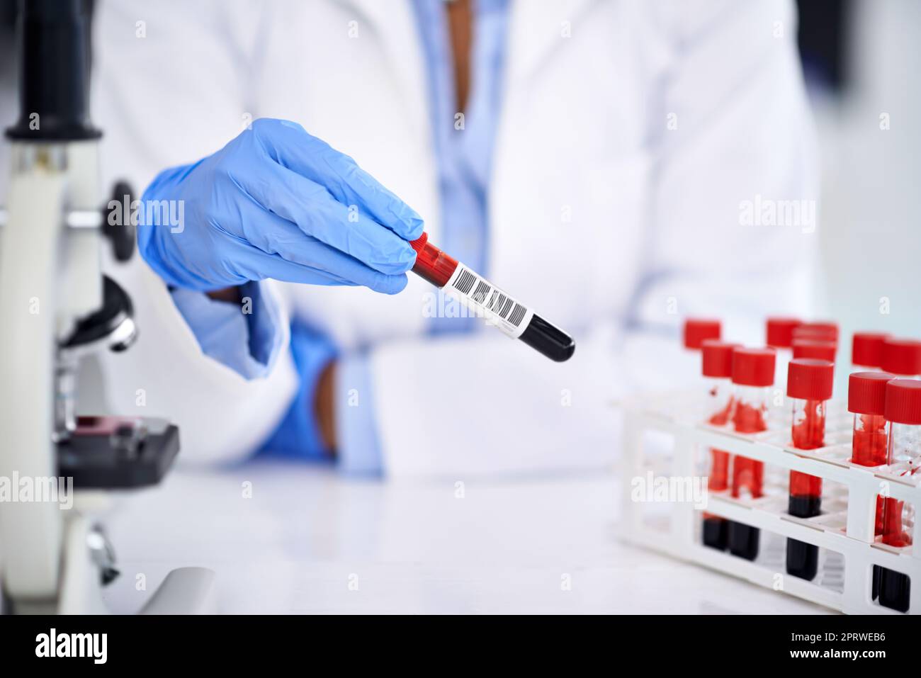 La science au travail. Un scientifique travaillant avec des échantillons de sang dans son laboratoire. Banque D'Images