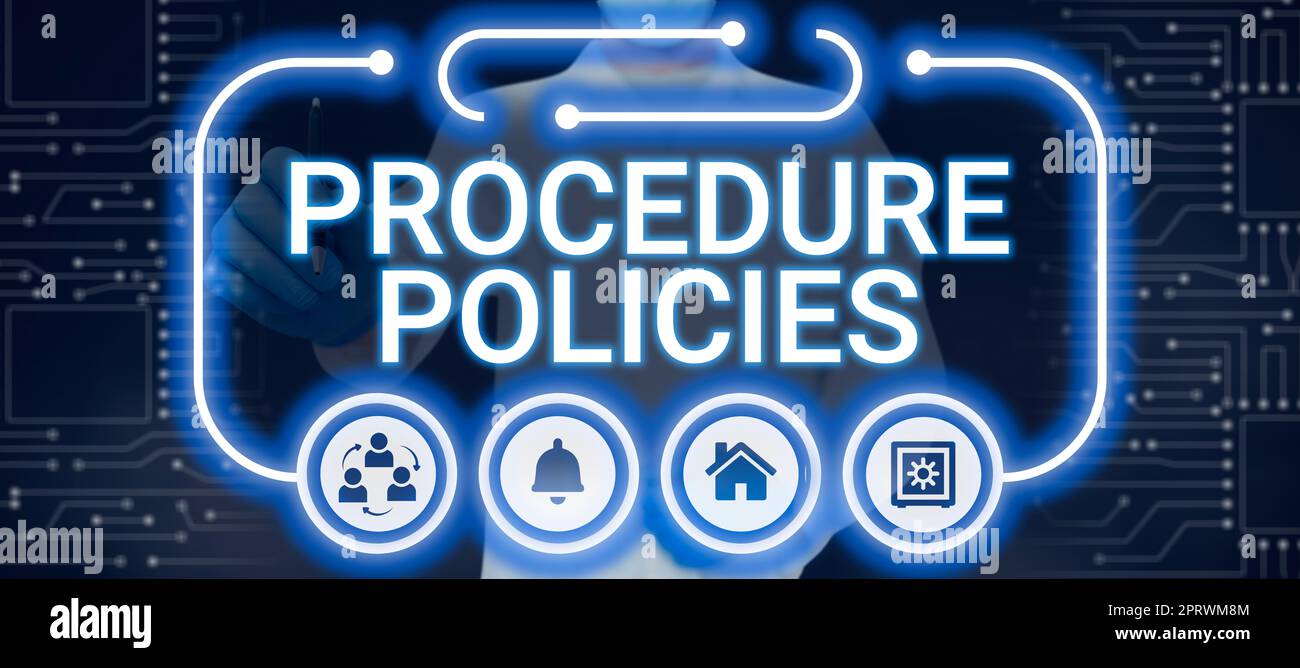 Rédaction affichage de texte politiques de la procédure principes directeurs règles et règlements. Concept signification étapes des principes directeurs règles et règlements Banque D'Images