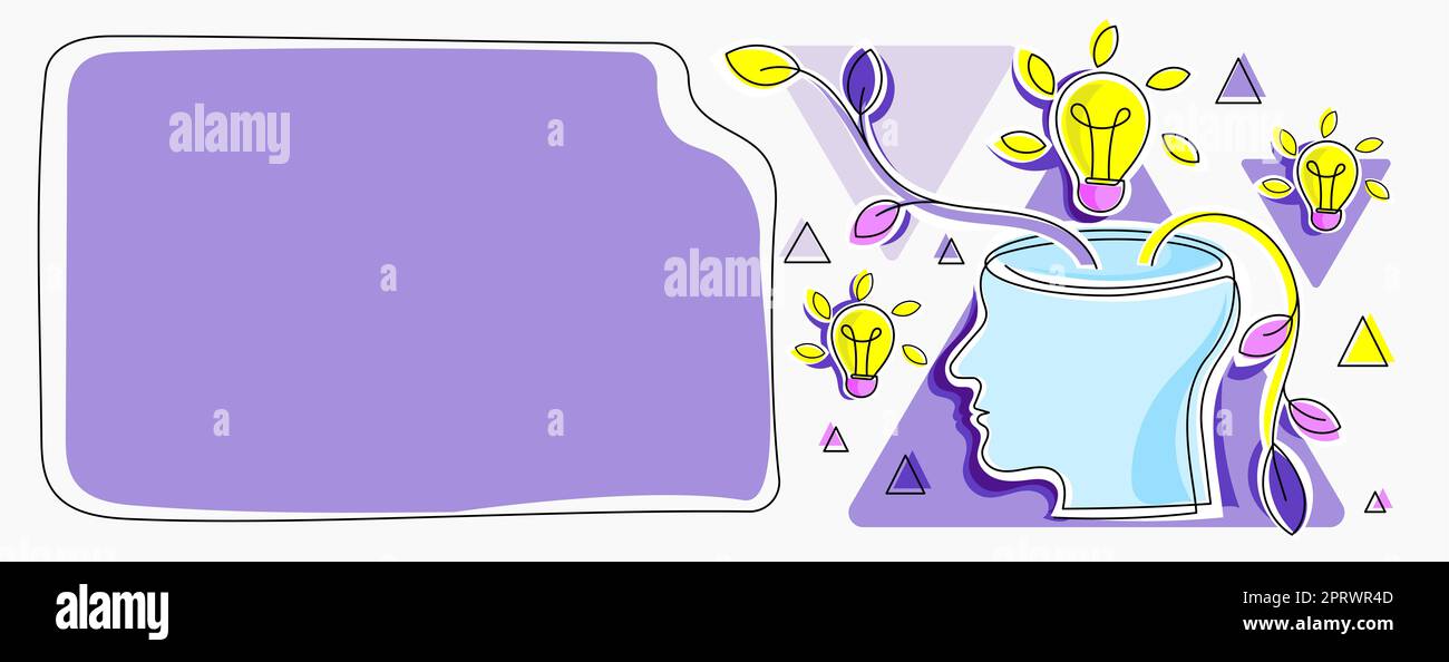Homme pensant de nouvelles idées brillantes montrées sur le tableau de présentation. Homme d'affaires présentant des informations importantes récentes. Cadre avec des ampoules autour de Head Reasoning concepts. Banque D'Images