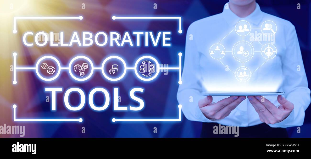 Légende de texte présentant Collaborative ToolsPrivate social Network pour se connecter par e-mail en ligne. Réseau social privé Business Idea pour se connecter par e-mail en ligne Banque D'Images