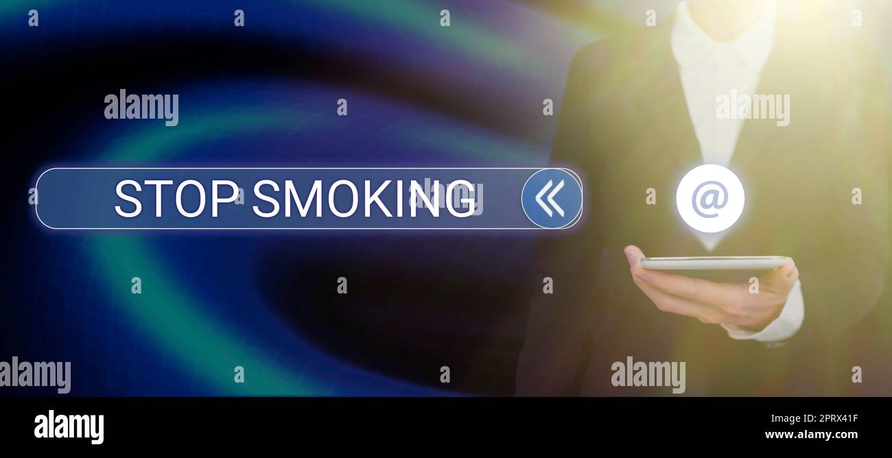 Signe de texte montrant cesser de fumer, concept signifiant cesser ou arrêter l'usage de la dépendance au tabac Banque D'Images