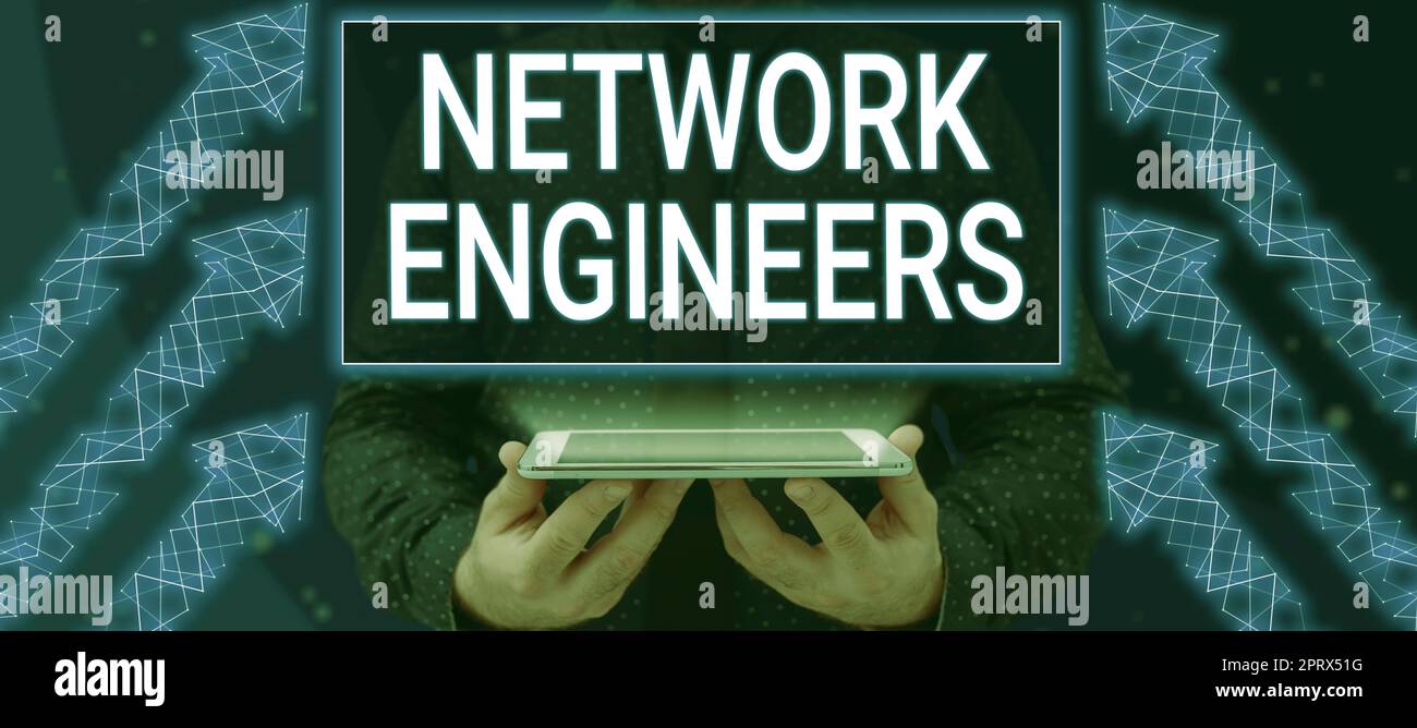 Légende conceptuelle Network EngineersTechnologie professionnelle spécialisée dans les systèmes informatiques. Mot pour professionnel de la technologie qualifié dans le système informatique Banque D'Images