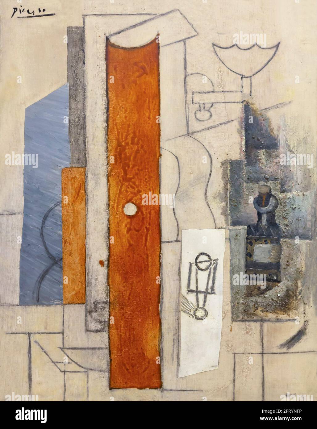 Guitare gaz-jet et bouteille, Guitare, bec à gaz, flacon, Pablo Picasso, 1913, Banque D'Images