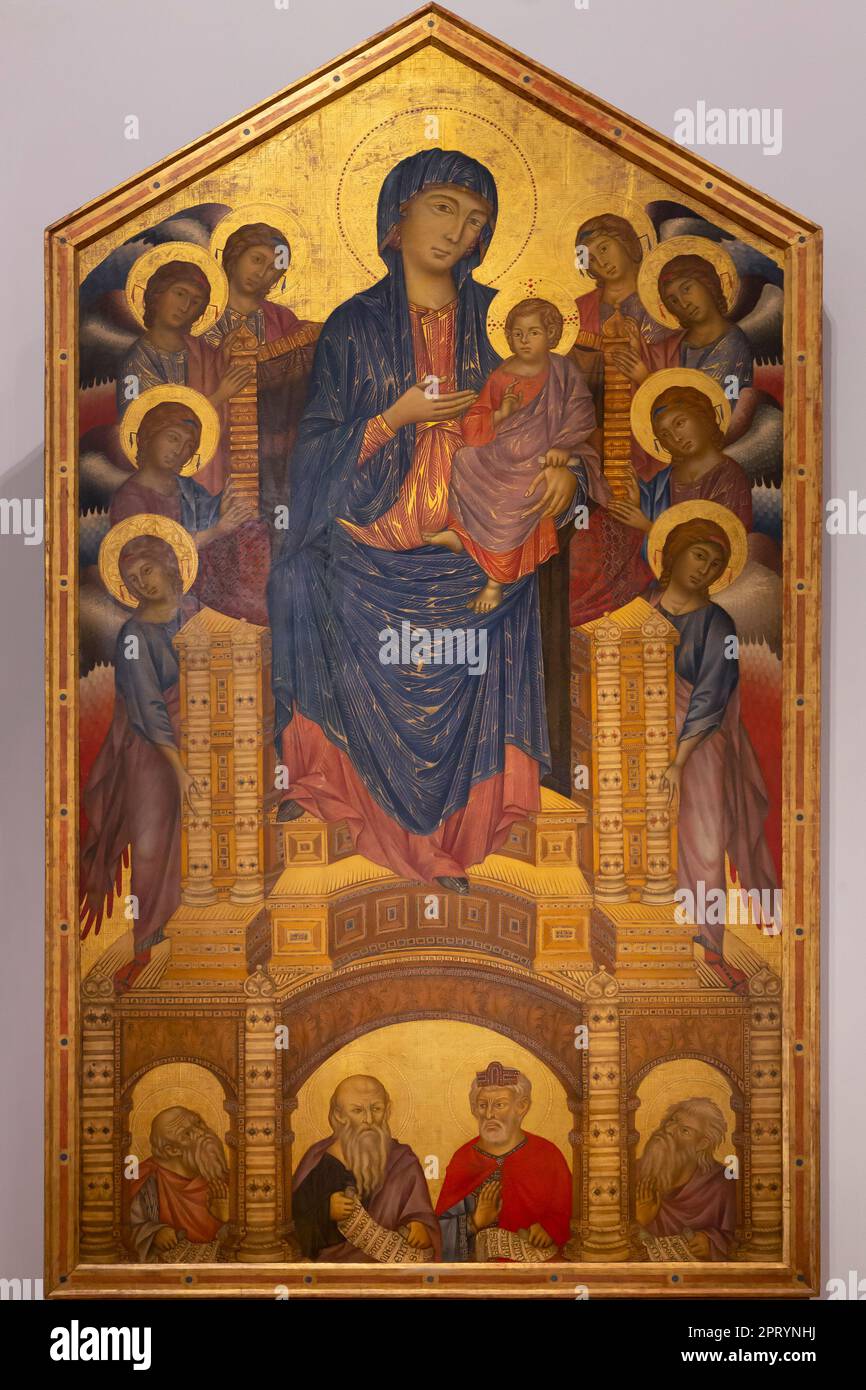 La Madone et lEnfant ont intronisé avec les anges et les prophètes, Santa Trinita Madonna, Santa Trinita Maesta, Cimabue, vers 1290-1295, Galerie des Offices, la galerie Banque D'Images