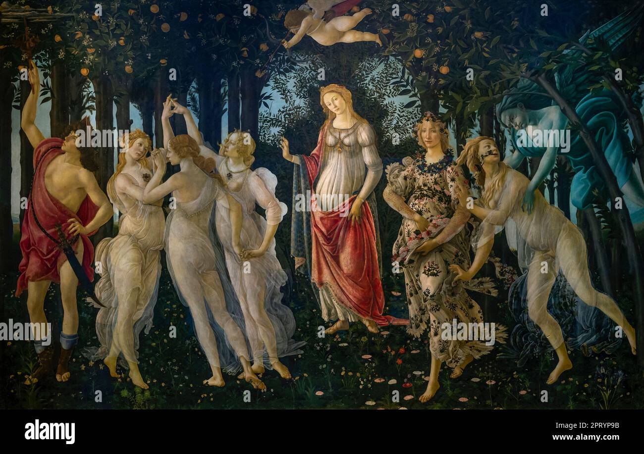Primavera, printemps, Sandro Botticelli, vers 1482, Galleria degli Uffizi, Galerie des Offices, Florence, Toscane, Italie Banque D'Images