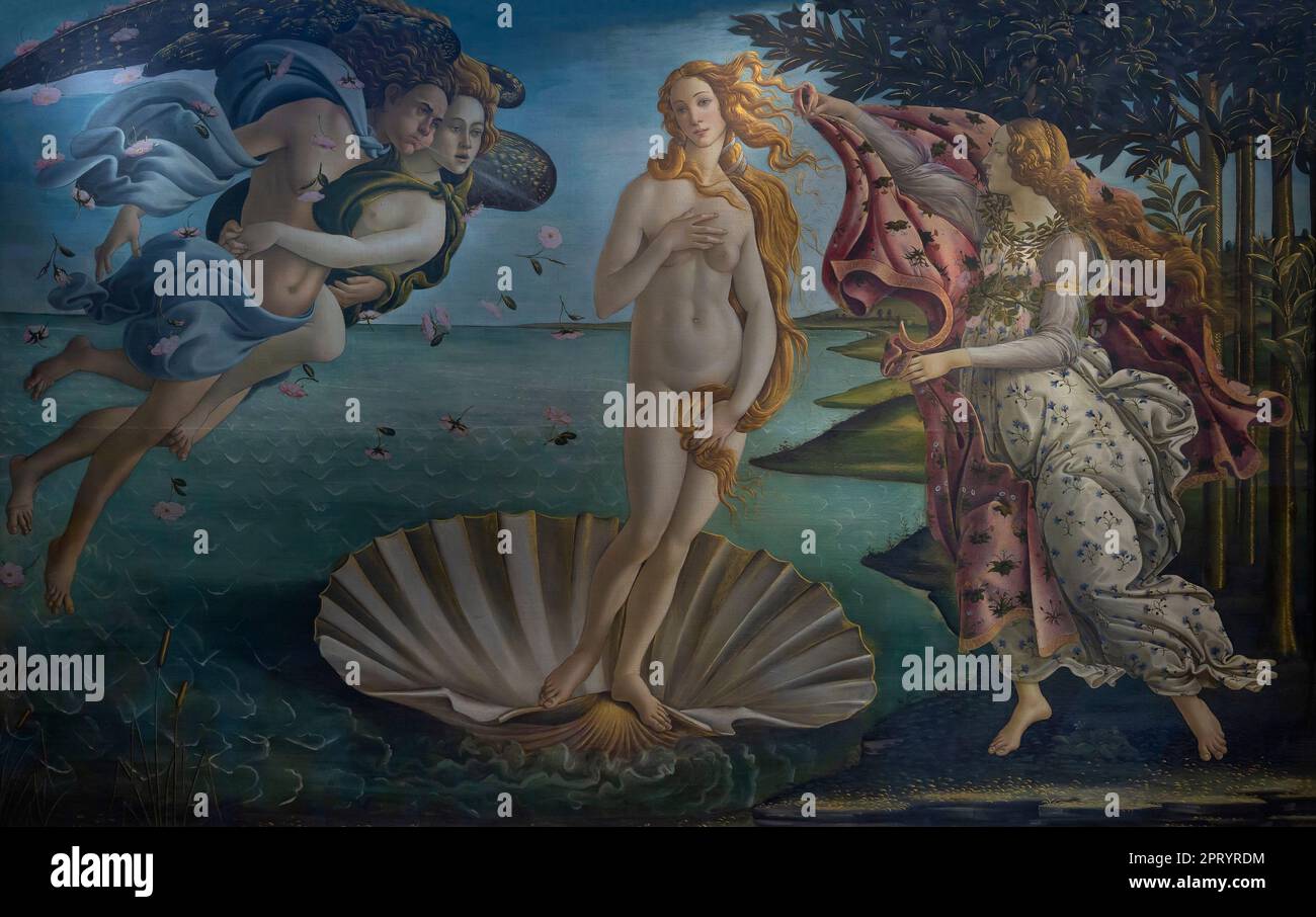 Naissance de Vénus, Sandro Botticelli, vers 1485, Galleria degli Uffizi, Galerie des Offices, Florence, Toscane, Italie Banque D'Images