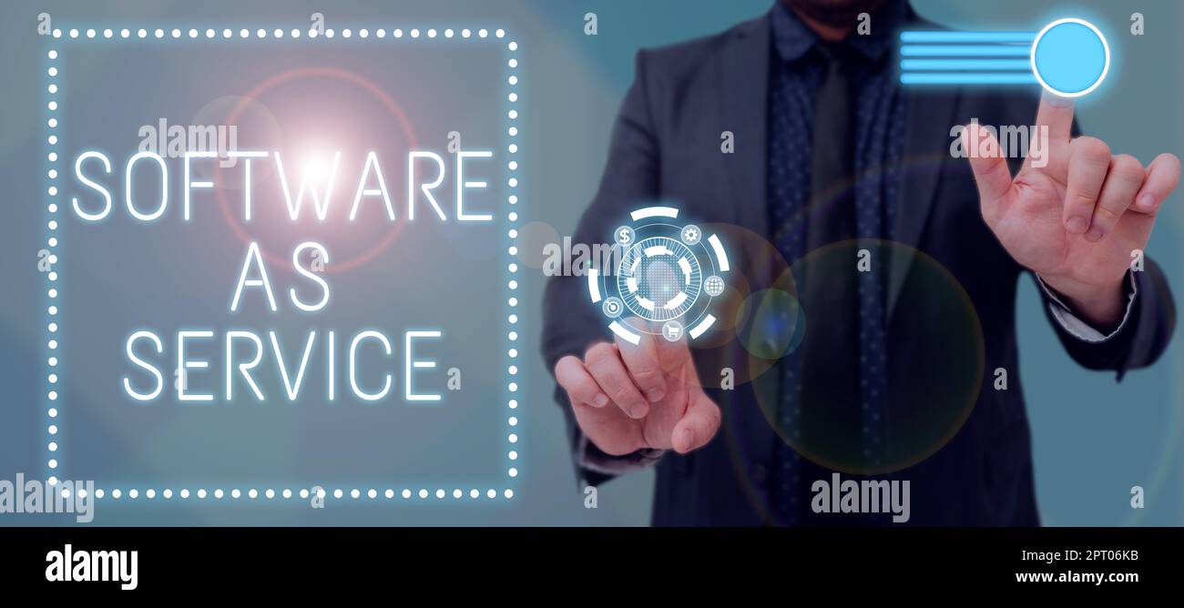 Logiciel d'affichage conceptuel en tant que service, Business Idea On Demand sous licence sur abonnement et hébergé de manière centralisée Banque D'Images