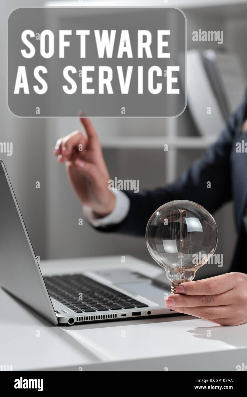 Logiciel d'affichage conceptuel en tant que service, concept signifiant à la demande sous licence sur abonnement et hébergé de manière centralisée Banque D'Images