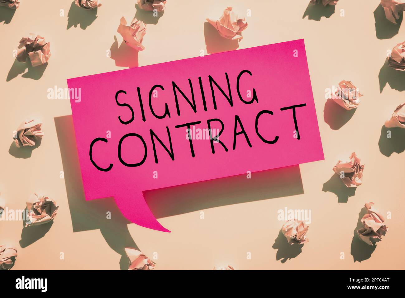 Texte manuscrite Signature du contrat, concept signifiant que les parties signataires du document acceptent les termes Banque D'Images