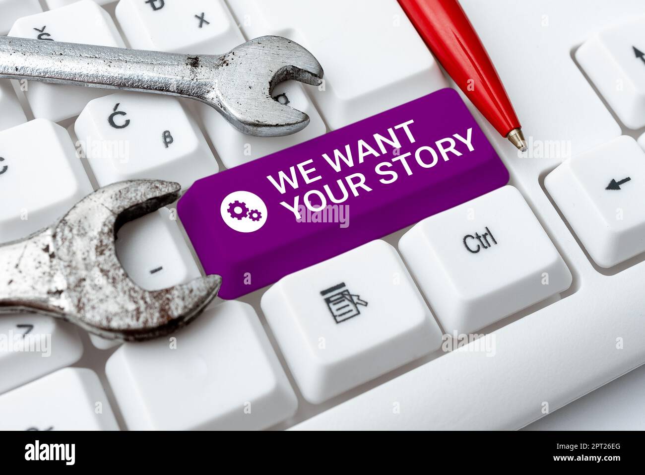 Écrire affichage de texte nous voulons votre StoryTell nous un aperçu de votre histoire de vie, concept signification dites-nous quelque chose un aperçu de votre Banque D'Images