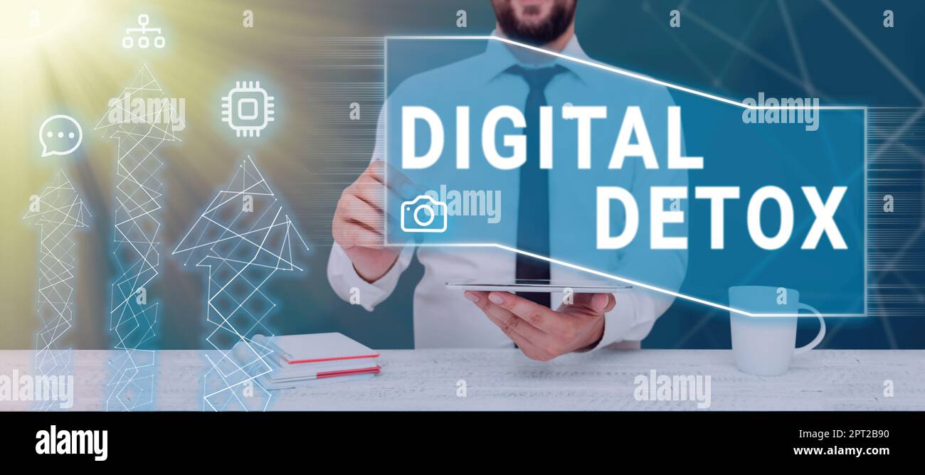 Légende conceptuelle Digital Detox, Internet concept interdisant l'utilisation d'appareils électroniques et numériques Banque D'Images
