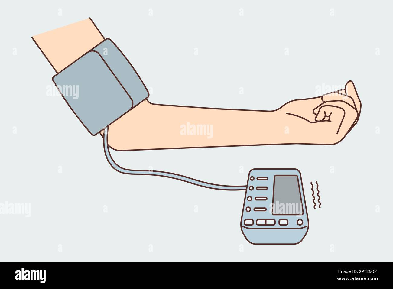 Gros plan de la main du patient avec le moniteur de tension artérielle  vérifiant le cœur. Personne malsaine avec un appareil électronique coeur  haute ou basse pression artérielle. VEC Photo Stock -