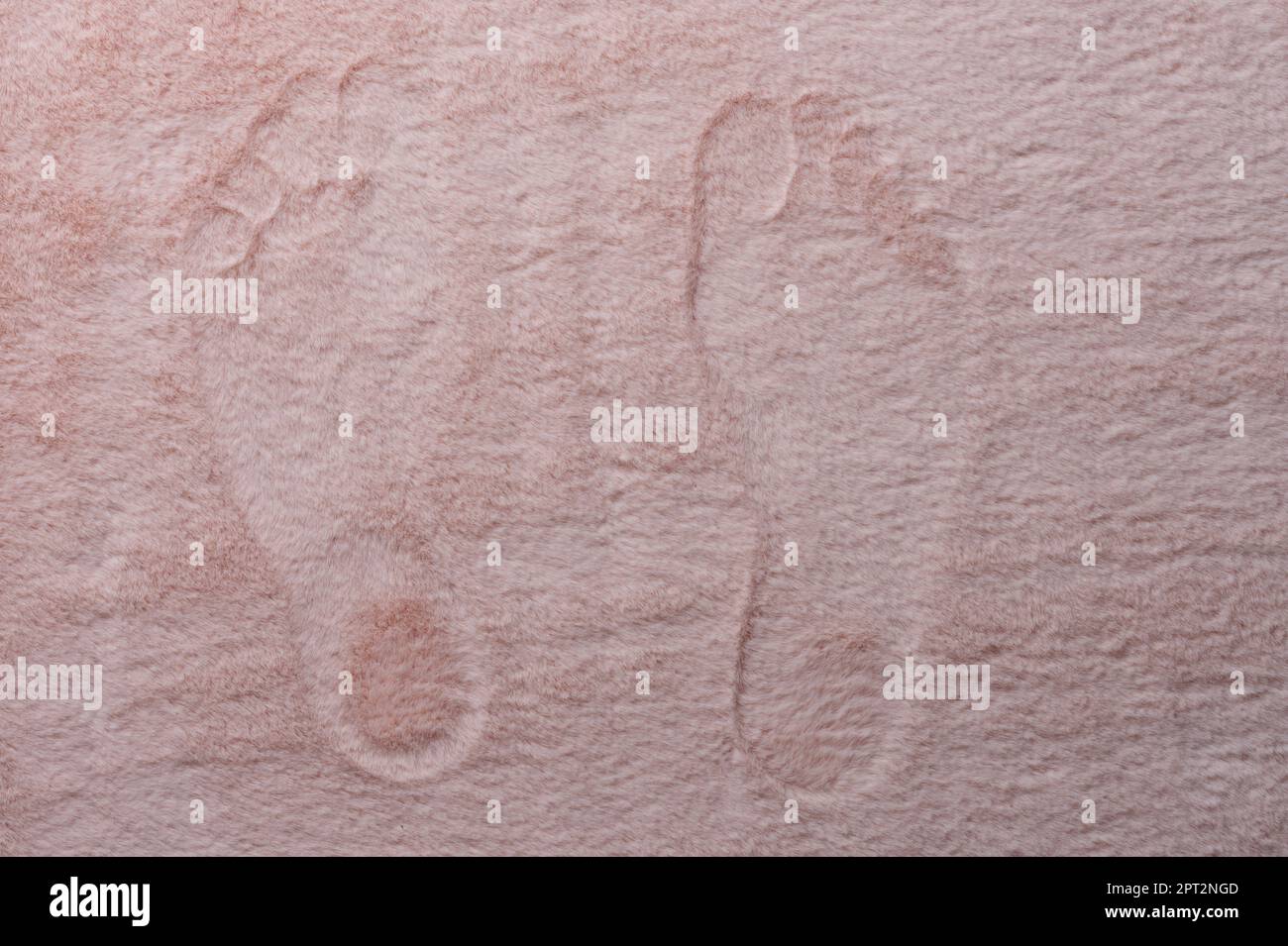 Traces de pied sur tapis rose vide macro vue rapprochée Banque D'Images