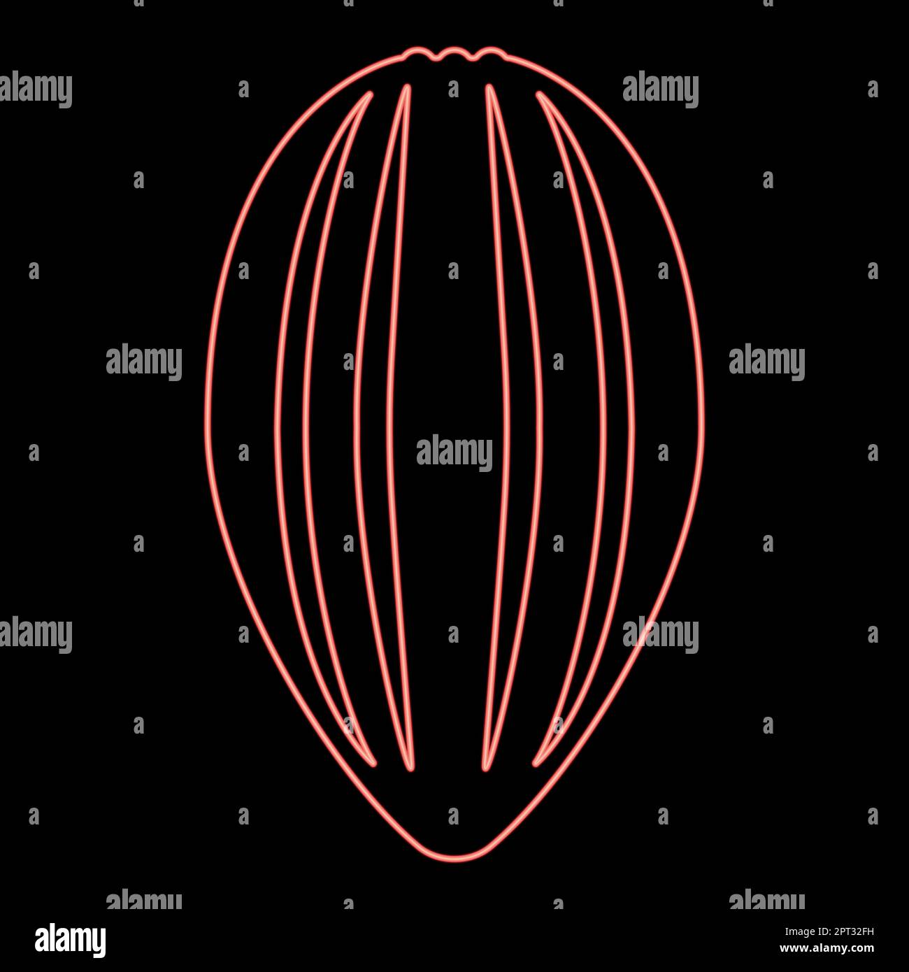 Néon cacao bob pod cacao fruit peler chocolat graines icône noir couleur vecteur illustration plat image rouge couleur vecteur illustration style plat Illustration de Vecteur