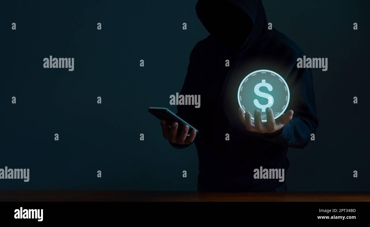 Les pirates informatiques espionne les téléphones portables. Concept de système de sécurité de l'information dans les réseaux Internet et l'espionnage de l'information. Banque D'Images