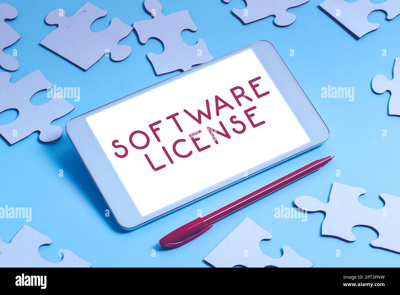 Affiche affichant la licence de logiciel, présentation d'entreprise  livraison d'une lettre ou d'un paquet plus rapide et plus cher Photo Stock  - Alamy