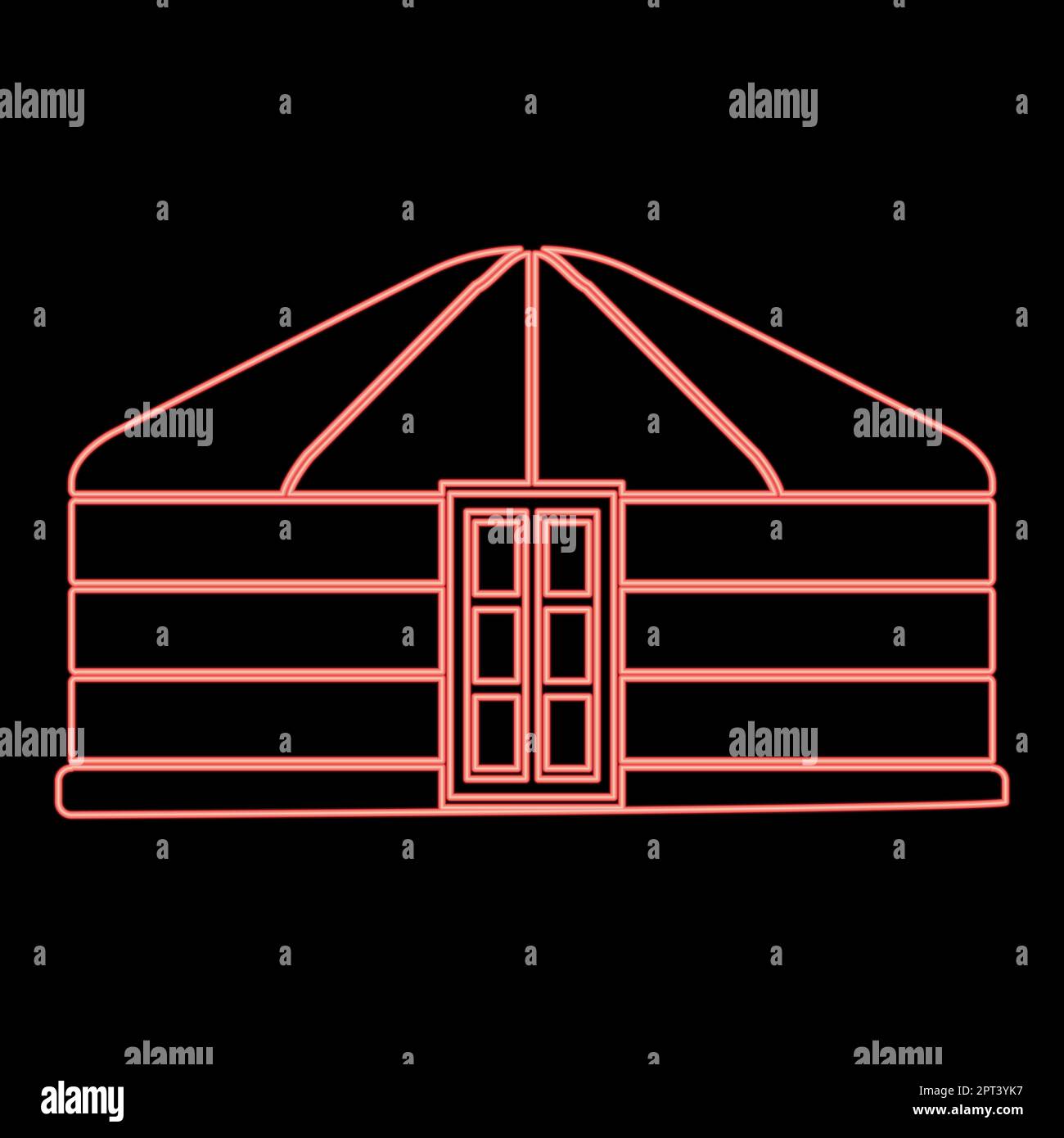 Néons yourte de nomades logement portable cadre avec porte tente mongole couvrant bâtiment rouge couleur vecteur illustration image style plat Illustration de Vecteur