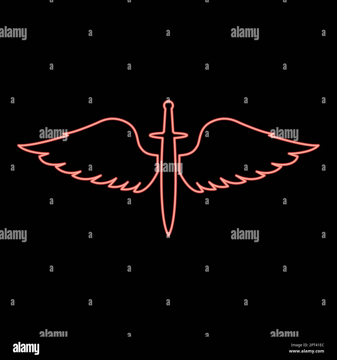 Ailes de néon et symbole d'épée cadets à lame ailée arme Age médiéval Warrior insigne Blason concept Bravary rouge couleur vecteur illustration image style plat Illustration de Vecteur