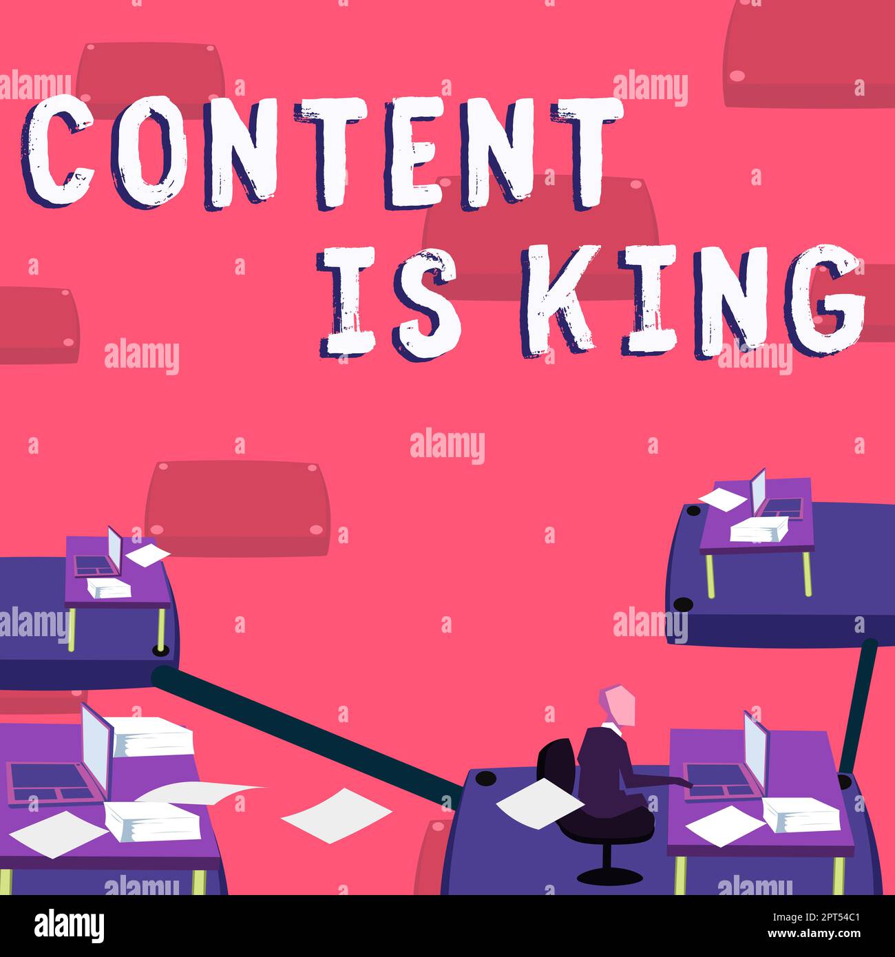 Affichage conceptuel contenu est roi, mot écrit sur la stratégie de publicité en ligne Search Engine Marketing Banque D'Images