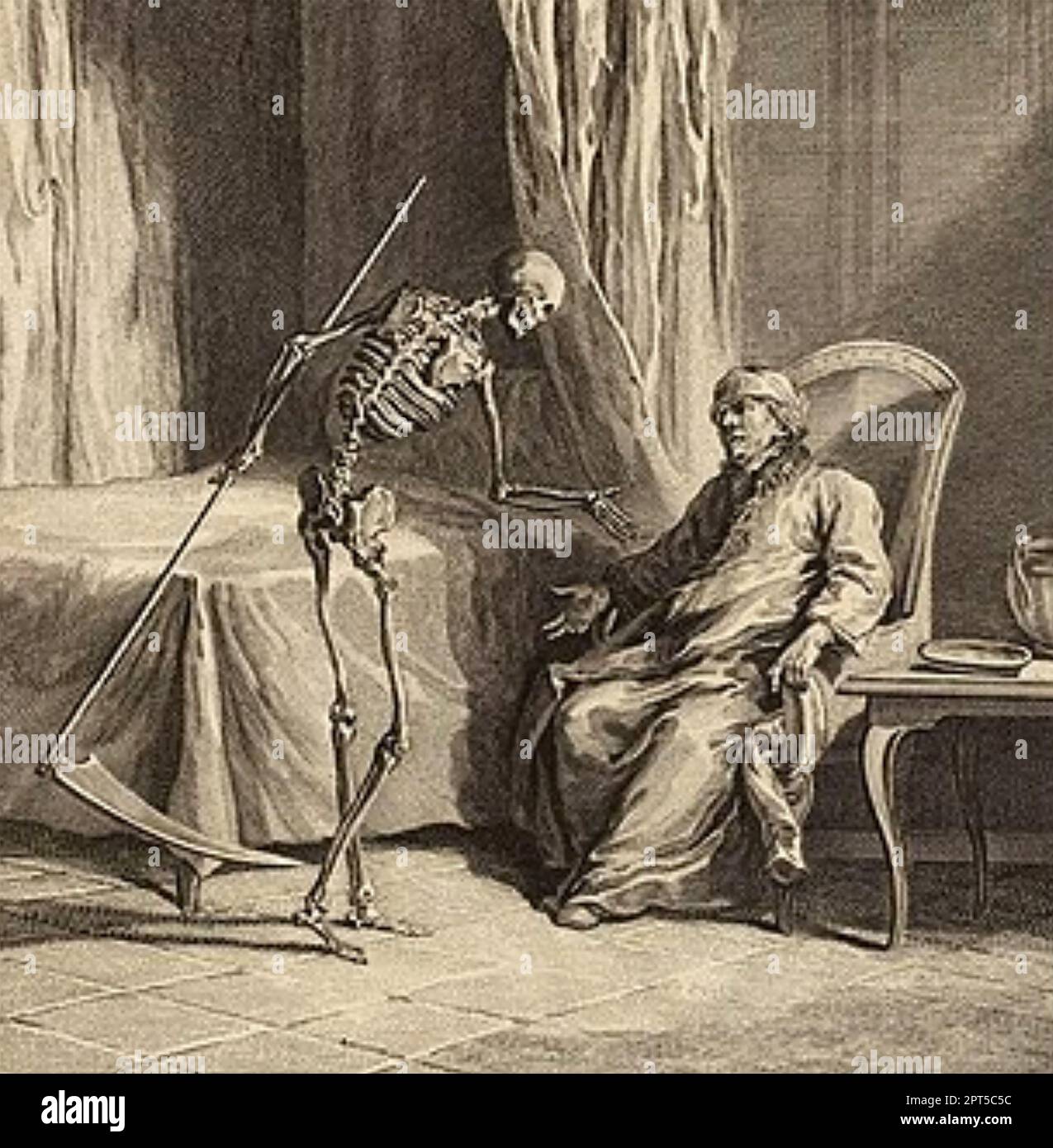 LA MORT ET LA MORT Illustration pour une édition des Fables de la Fontaine vers 1755 Banque D'Images