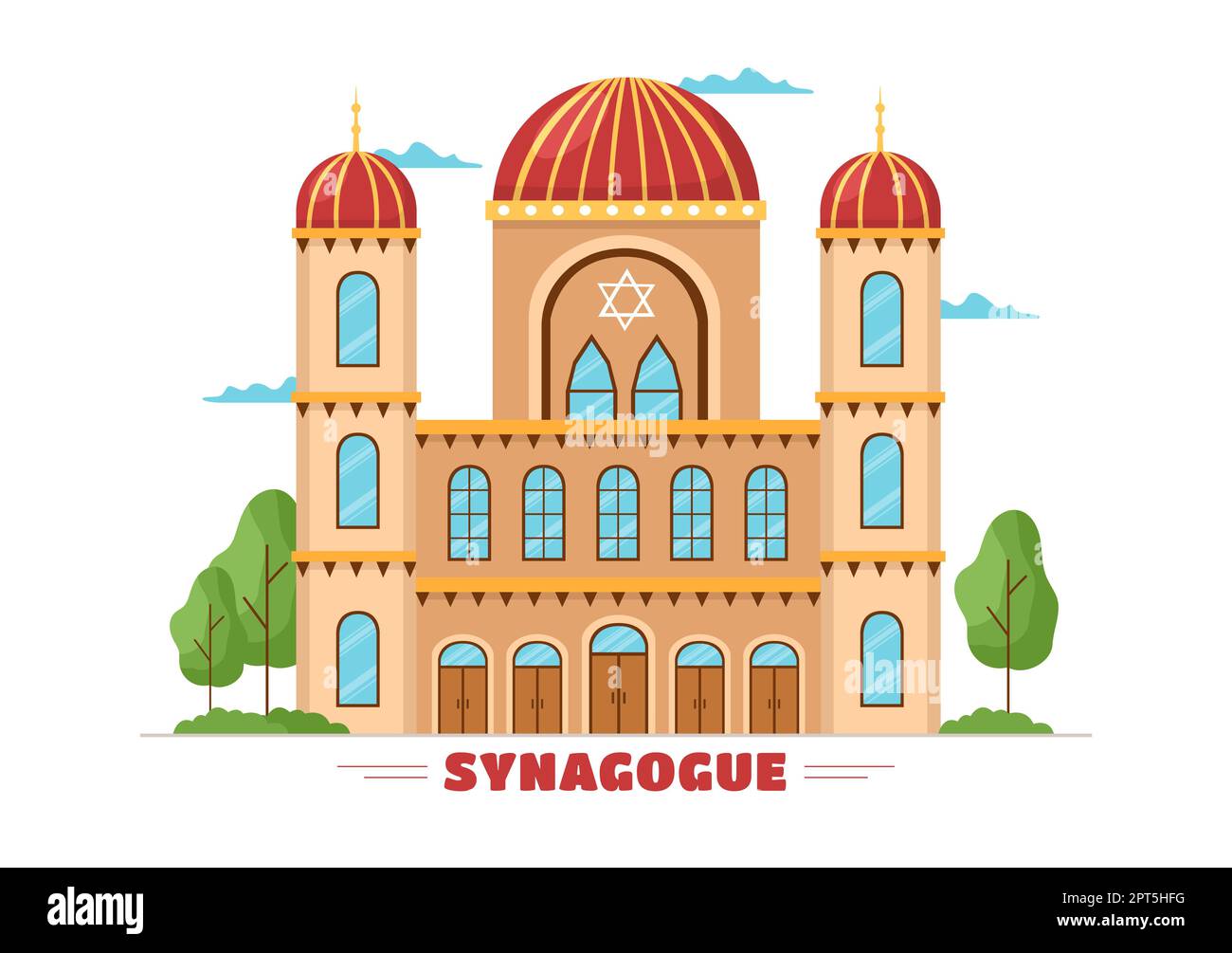 Bâtiment de la Synagogue ou Temple juif avec culte religieux, hébreu ou judaïsme et juif lieu dans modèle dessin main dessin dessin de dessin à plat de dessin de dessin animé Banque D'Images