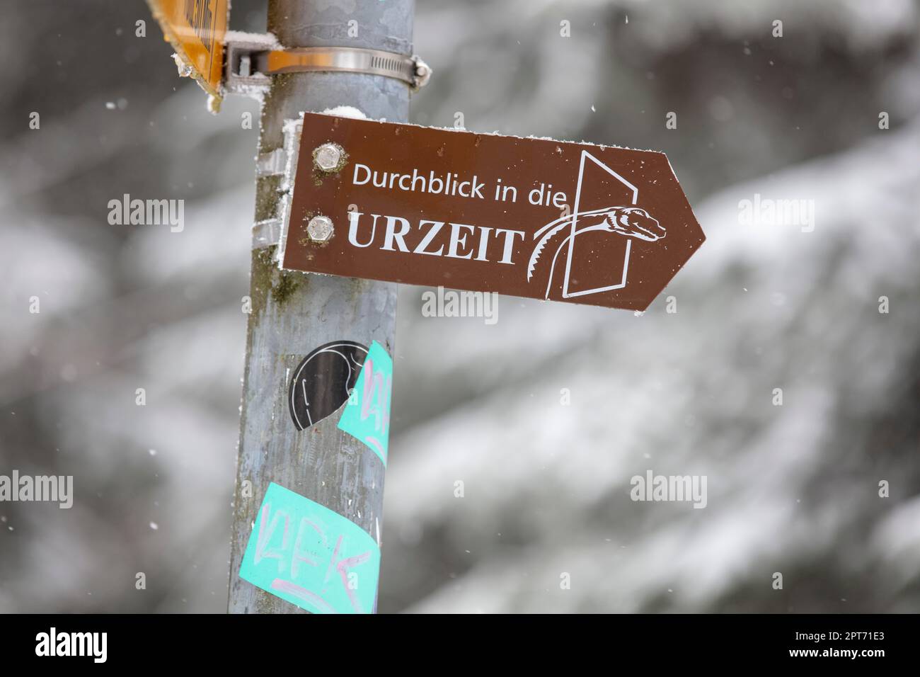 En regardant à travers les temps préhistoriques, le panneau d'aventure, Belchenfund, Soleure, Suisse Banque D'Images