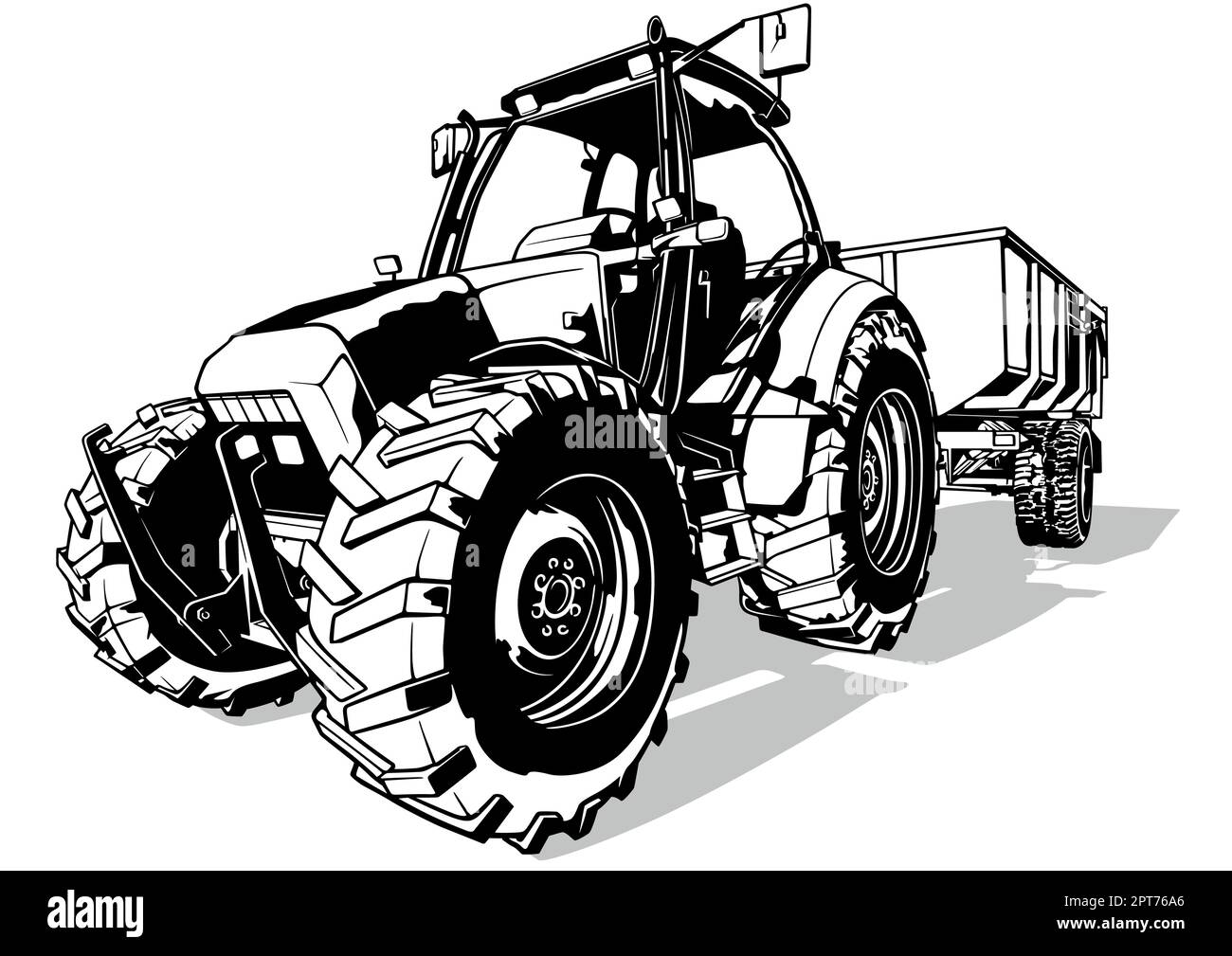 Dessin d'un tracteur agricole avec une remorque Illustration de Vecteur