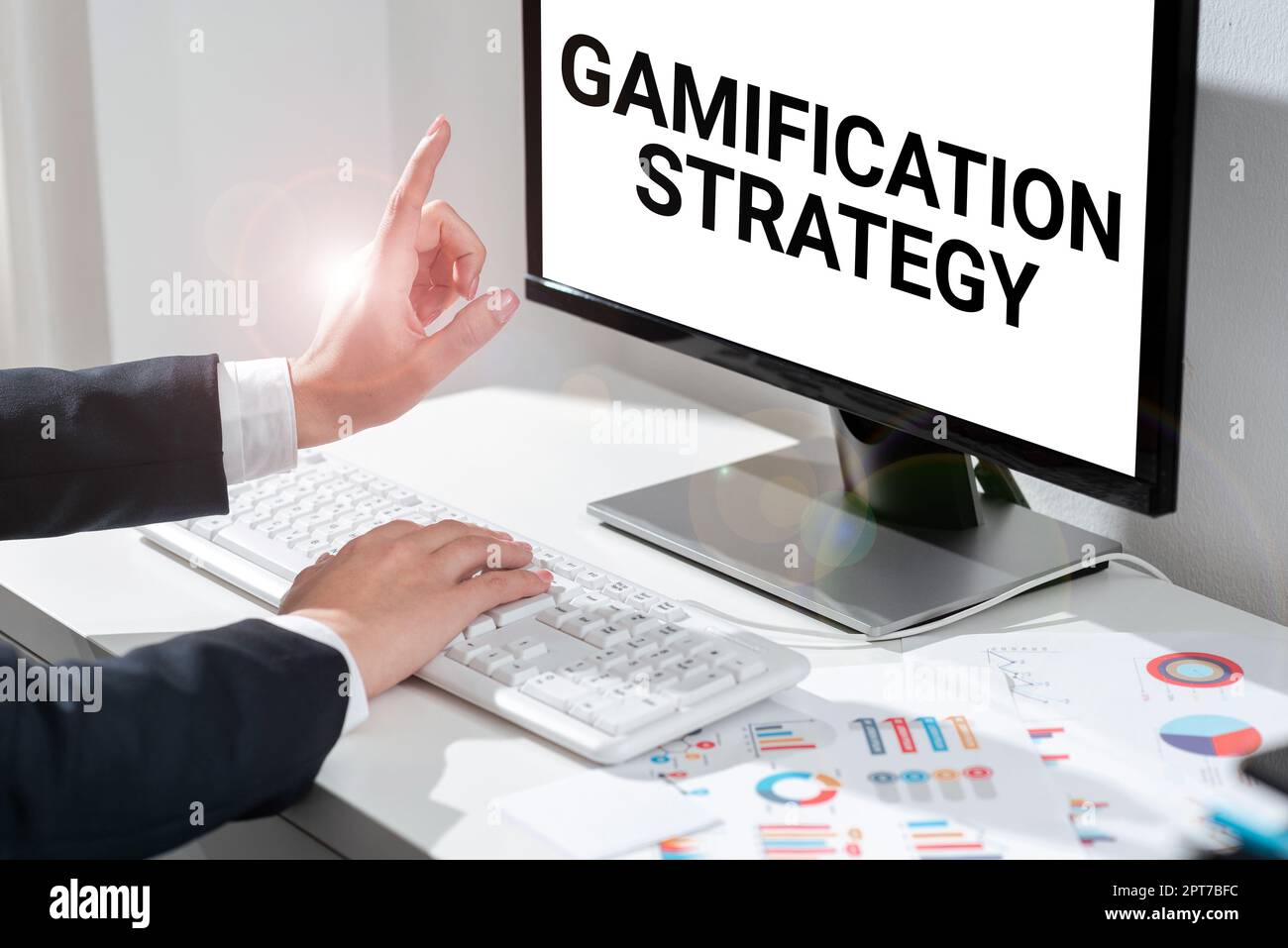 Stratégie de gamification d'affichage conceptuel, utilisation des idées d'affaires récompenses pour la motivation intégrer la mécanique de jeu Banque D'Images